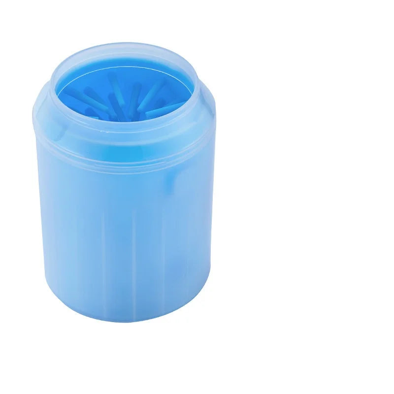 Blue dog paw cleaner cup with soft silicone bristles inside