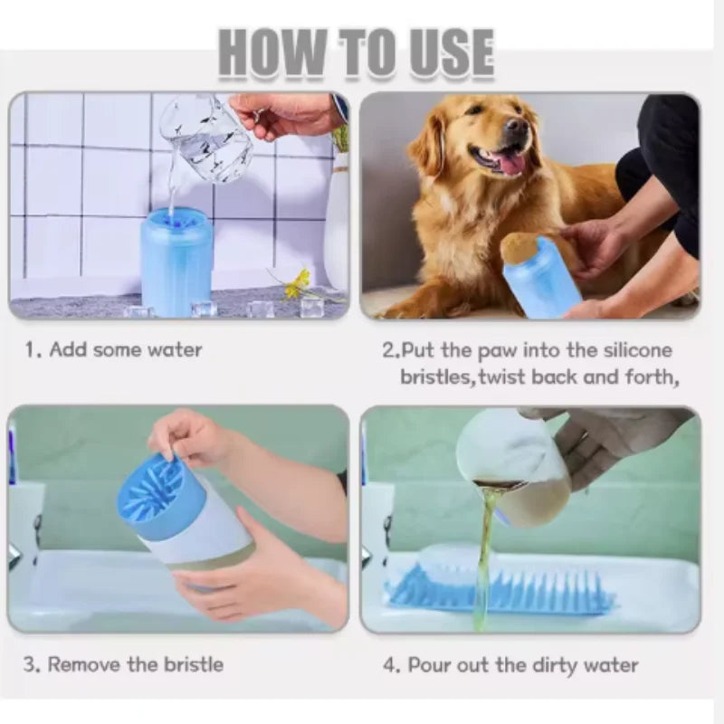 Dog paw cleaner cup with soft silicone bristles inside