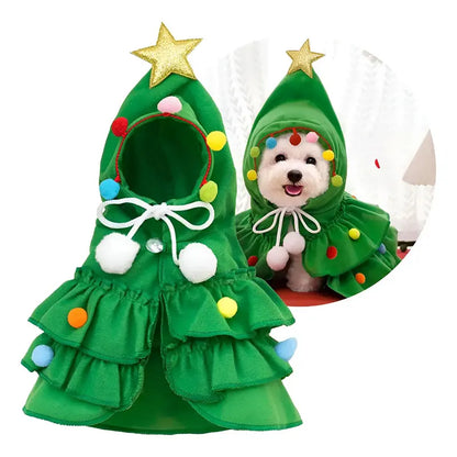 Pet wearing the Christmas tree cape for cats and small dogs