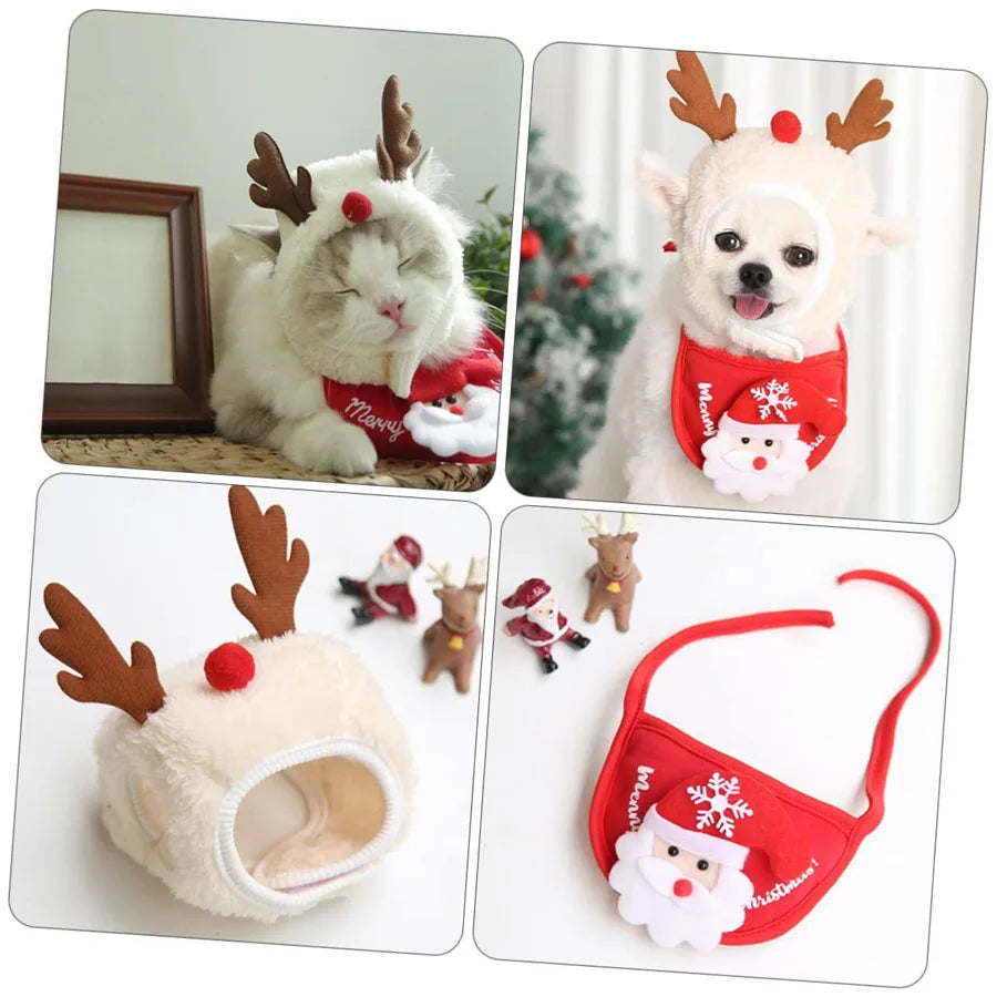 Pet wearing a Christmas antler, pompom or bib accessory