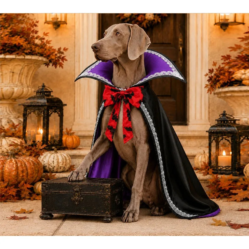 Lace Halloween Cape for Dogs & Cats – Adjustable Cloak with Bow