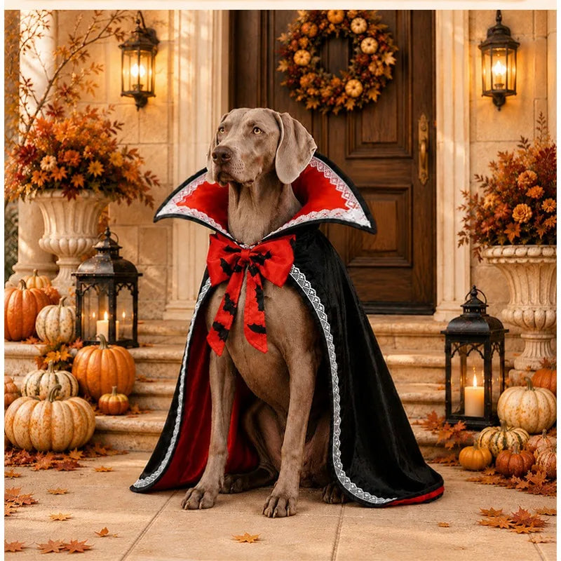 Lace Halloween Cape for Dogs & Cats – Adjustable Cloak with Bow