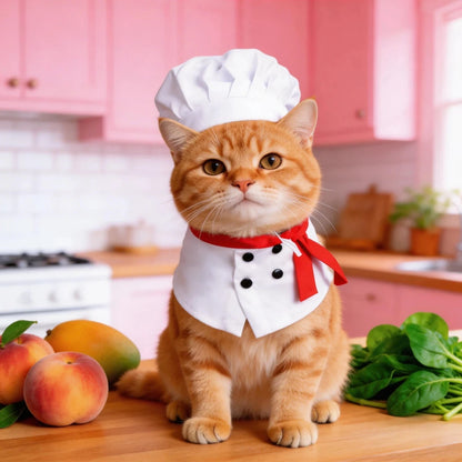 Dog Chef Costume – Chef Hat & Bib Halloween Outfit for Dogs & Cats