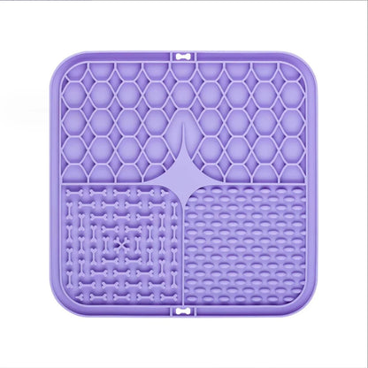 Purple silicone lick mat with four textured sections