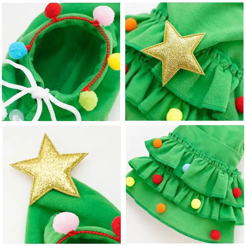 Pet wearing the Christmas tree cape for cats and small dogs