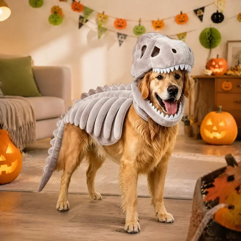 Dog Dinosaur Skeleton Costume – Soft Halloween Hoodie for Dogs & Cats