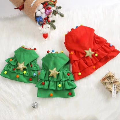 Pet wearing the Christmas tree cape for cats and small dogs