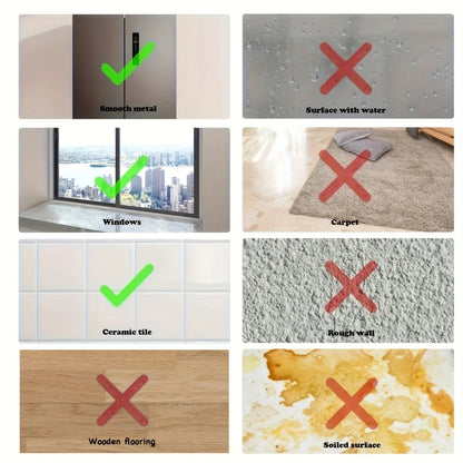 Surface guide: the suction cup sticks to smooth metal, glass and tile, not carpet, rough walls, wood or wet surfaces