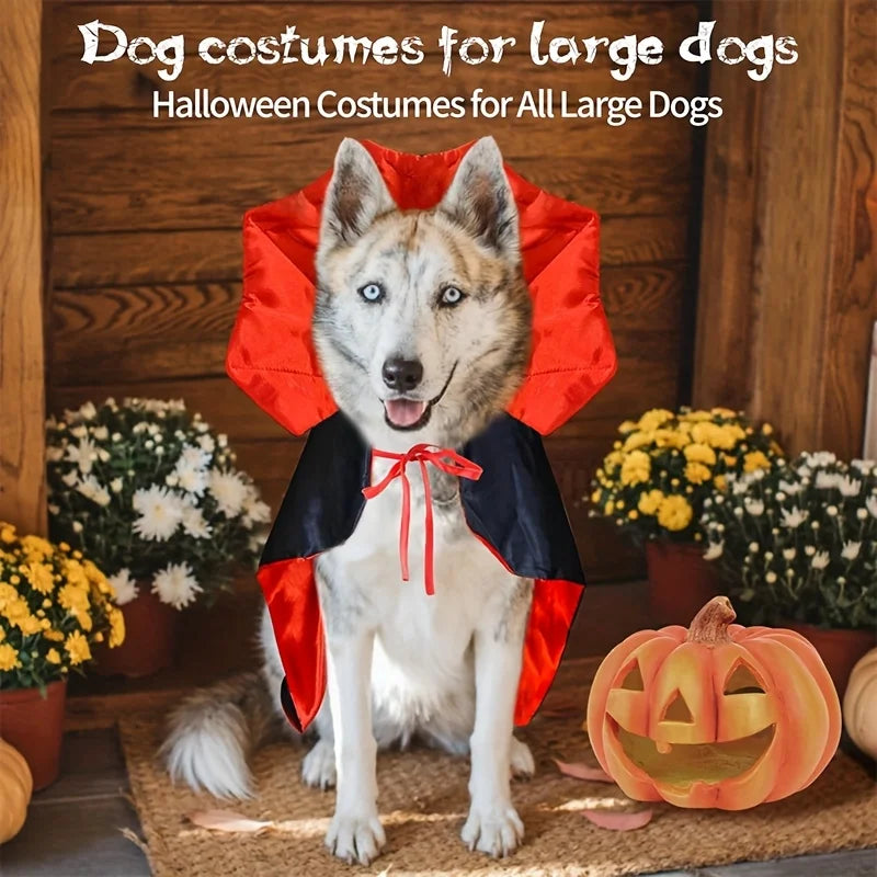 Dog Vampire Cape – Red & Black Halloween Cape with Tiebacks