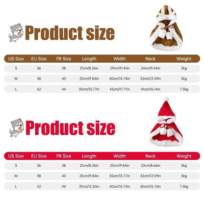 Pet wearing a Santa or reindeer hooded Christmas cape with Velcro neck closure