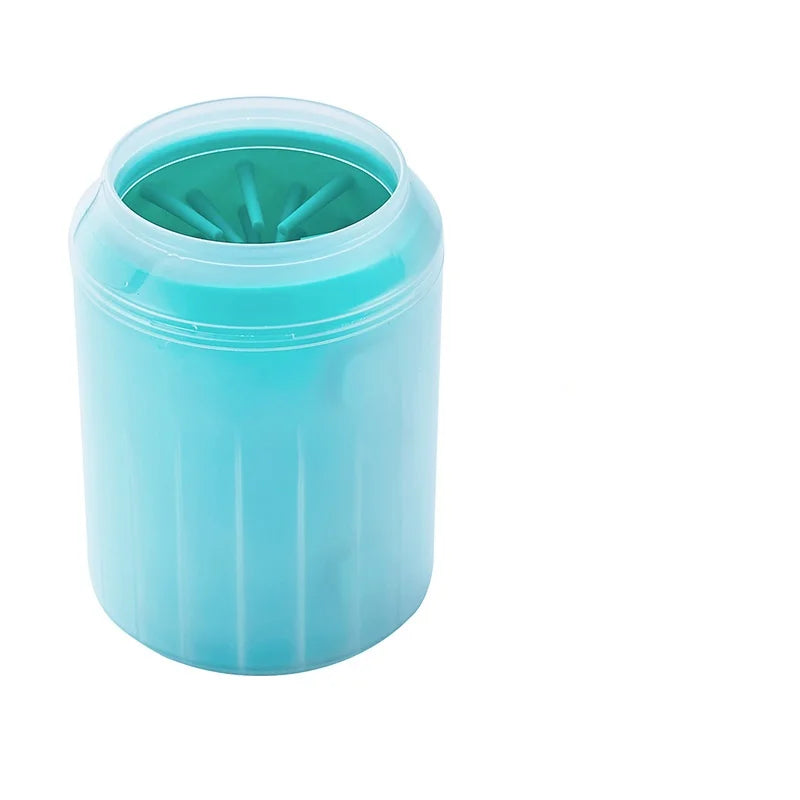 Green dog paw cleaner cup with soft silicone bristles inside