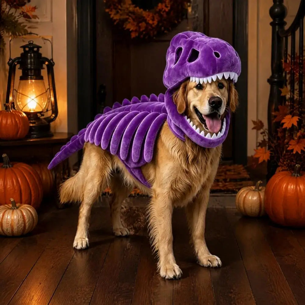 Dog Dinosaur Skeleton Costume – Soft Halloween Hoodie for Dogs & Cats