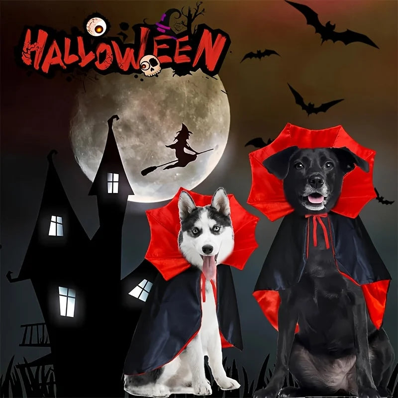 Dog Vampire Cape – Red & Black Halloween Cape with Tiebacks