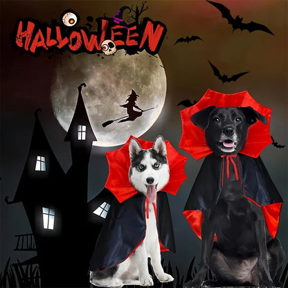 Dog Vampire Cape – Red & Black Halloween Cape with Tiebacks