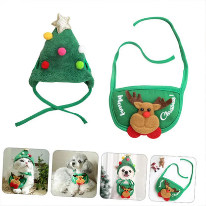 Pet wearing a Christmas antler, pompom or bib accessory