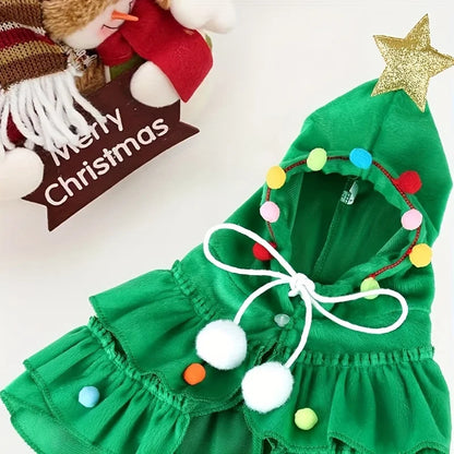 Pet wearing the Christmas tree cape for cats and small dogs