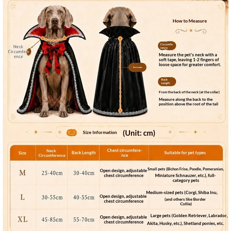 Lace Halloween Cape for Dogs & Cats – Adjustable Cloak with Bow