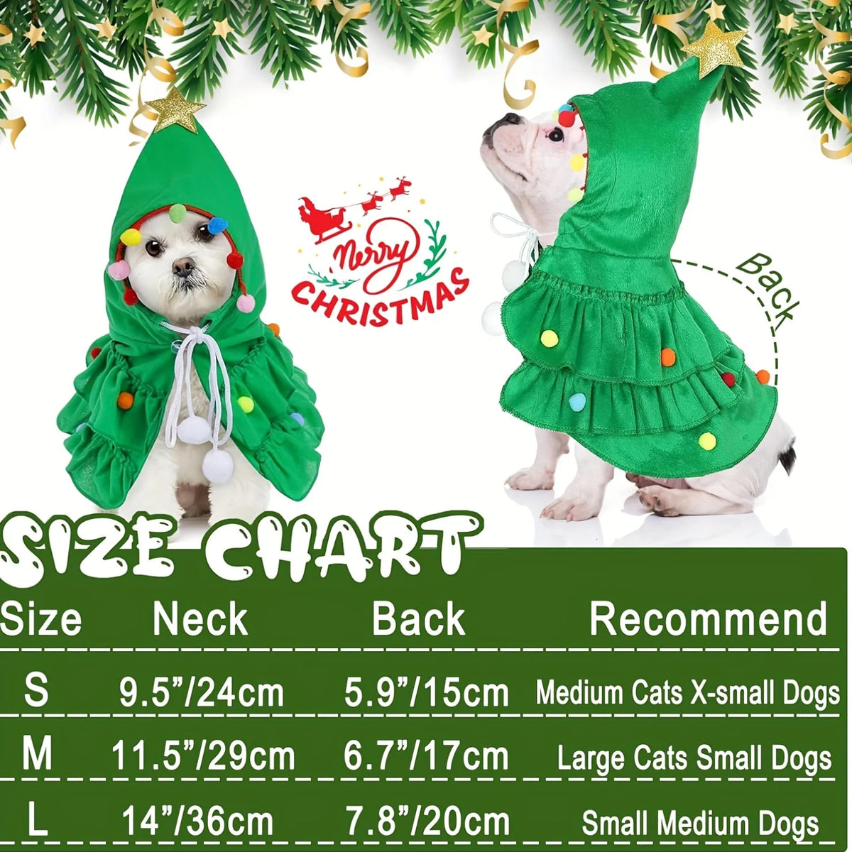 Pet wearing the Christmas tree cape for cats and small dogs