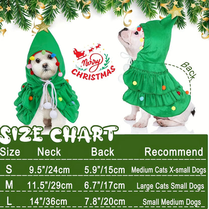 Pet wearing the Christmas tree cape for cats and small dogs
