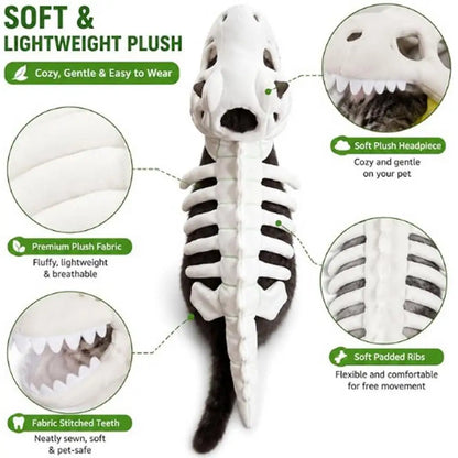 Dog Dinosaur Skeleton Costume – Soft Halloween Hoodie for Dogs & Cats