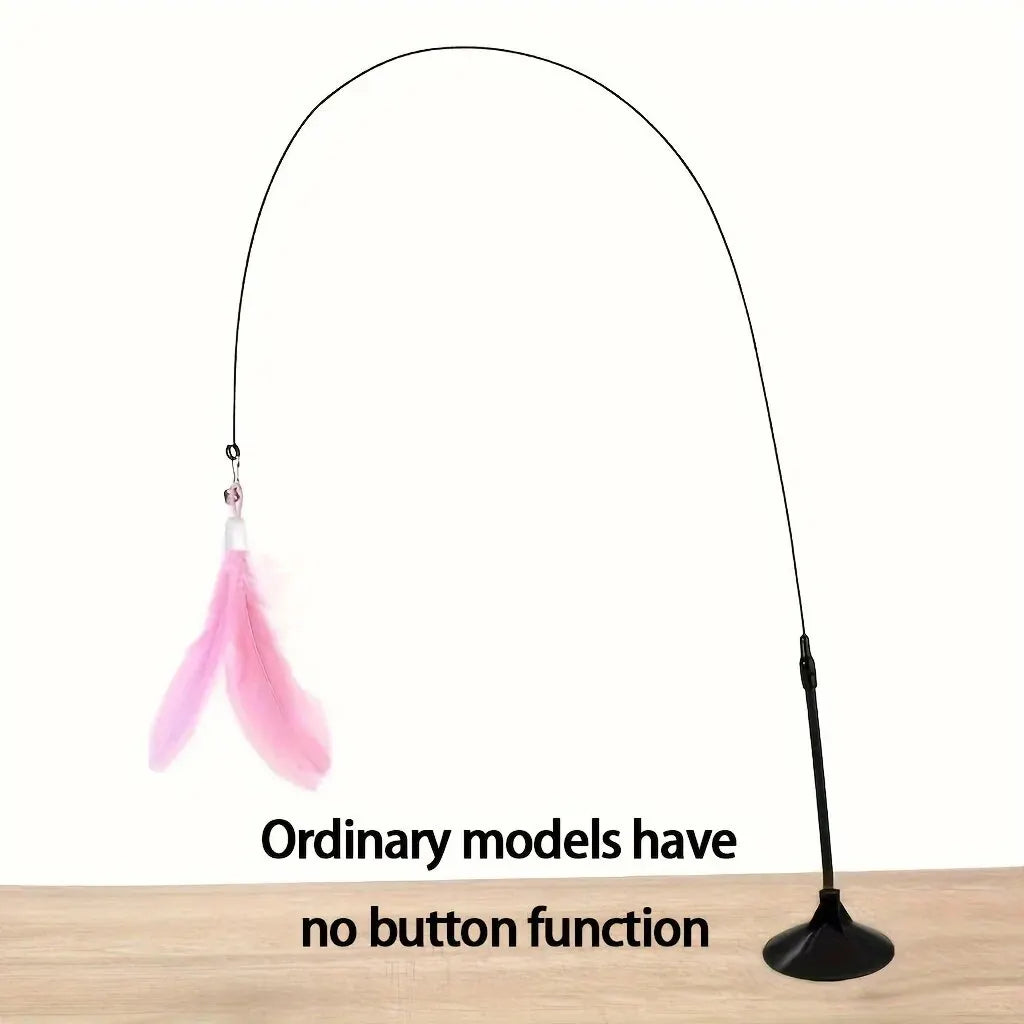 Suction-cup cat wand with pink feather lure