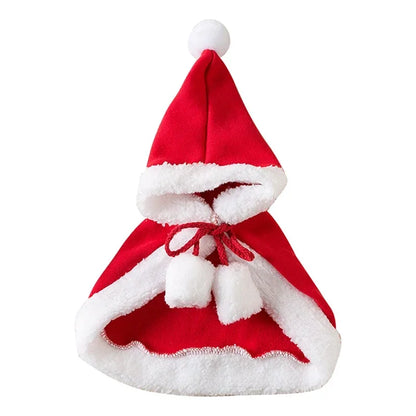 Pet wearing the Santa red hooded Christmas cape with Velcro neck closure