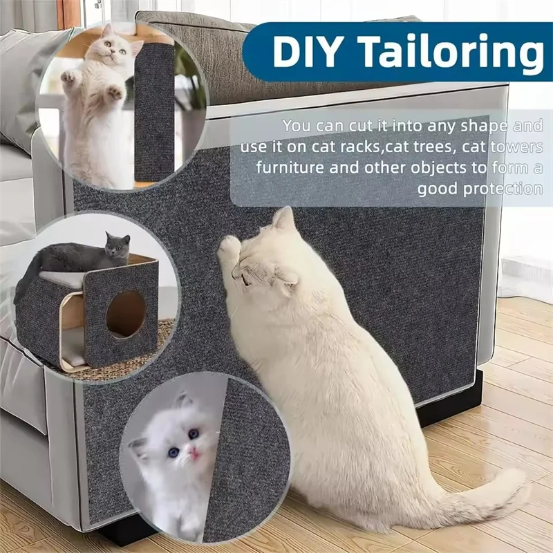 Scratch mat cut to shape on a cat tree and sofa (grey shown)
