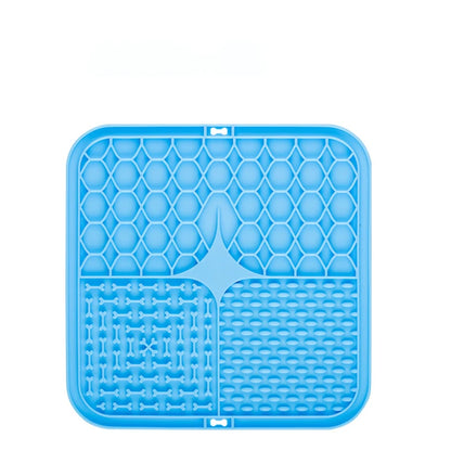 Blue silicone lick mat with four textured sections